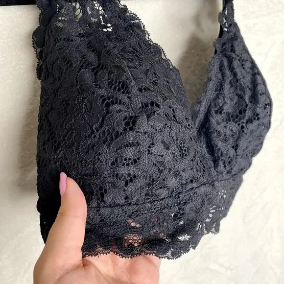 DOBREVA Padded Floral Halter Lace Wireless Bralette Black Large Intimates Bra - Picture 5 of 11